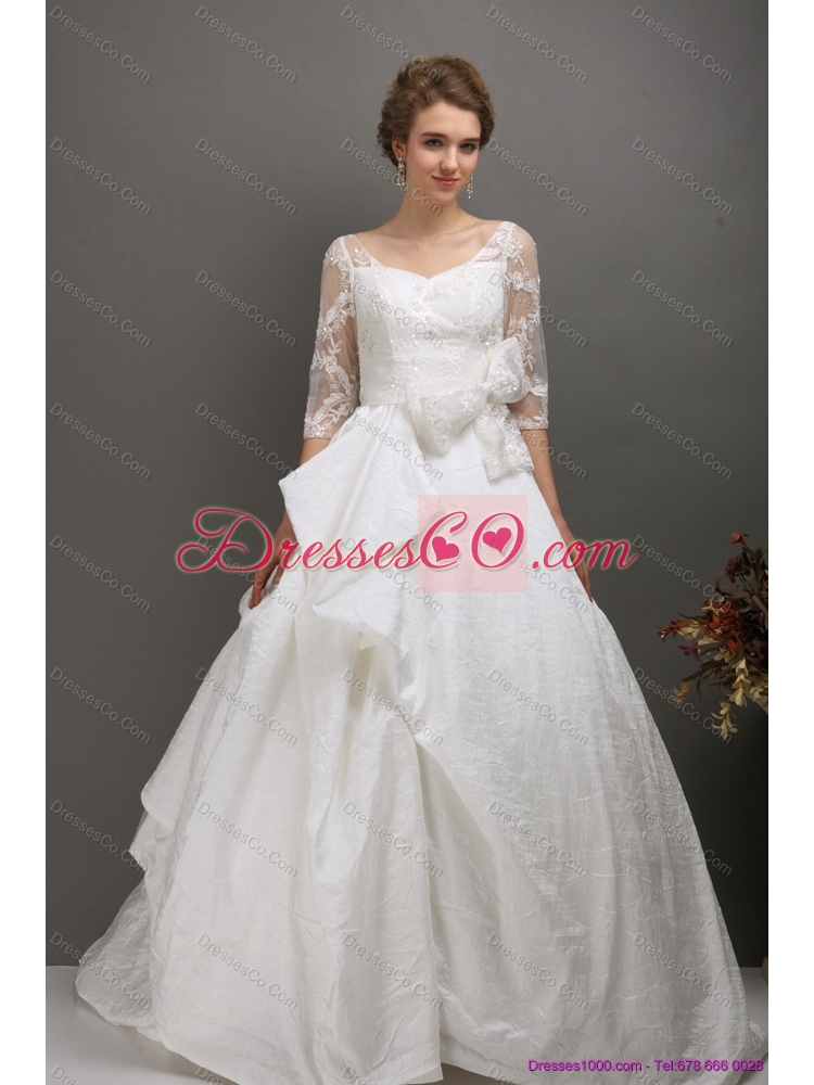 Pretty A Line Wedding Dress with Lace and Bowknot
