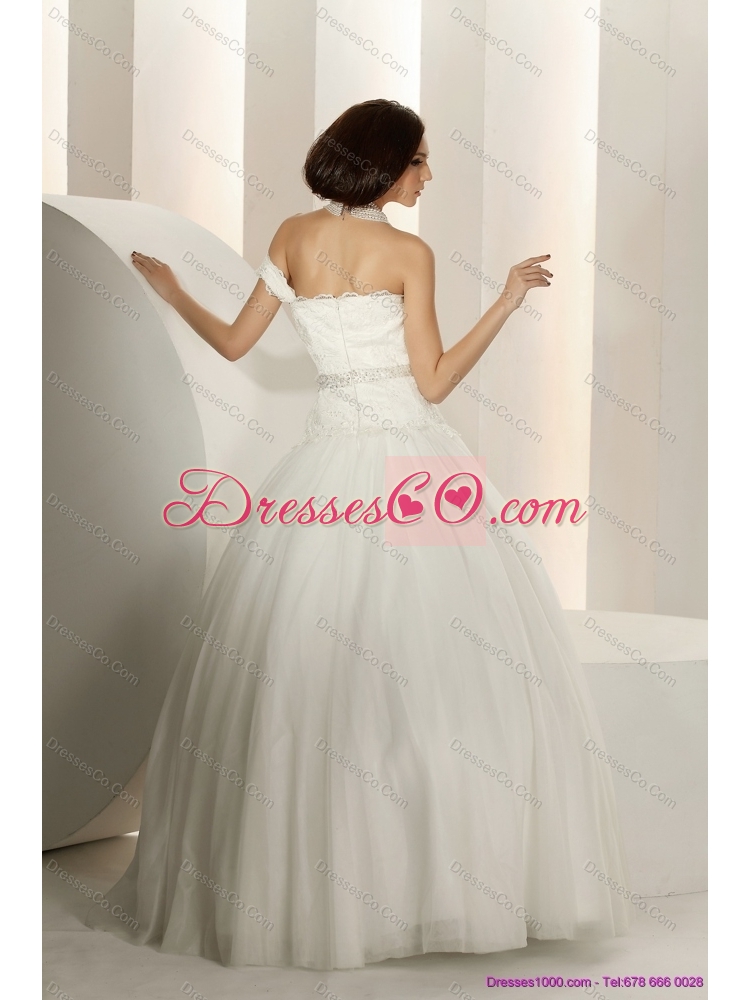 Pretty Laced Strapless White Maternity Wedding Dress with Beading