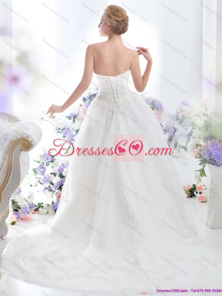 Luxurious Brush Train Lace Wedding Dress with Beading