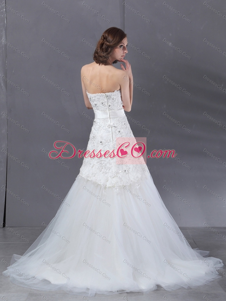 Popular White Strapless Maternity Wedding Dress with Sequins and Brush Train