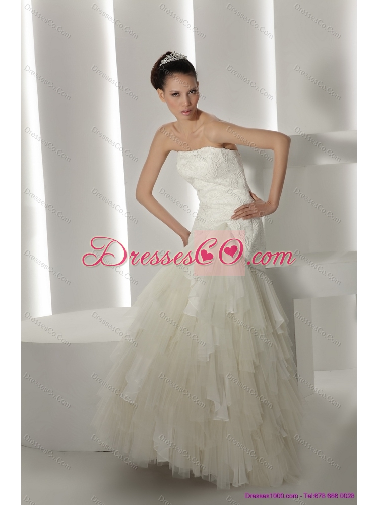 Strapless Ruffles and Appliques White Maternity Wedding Dress