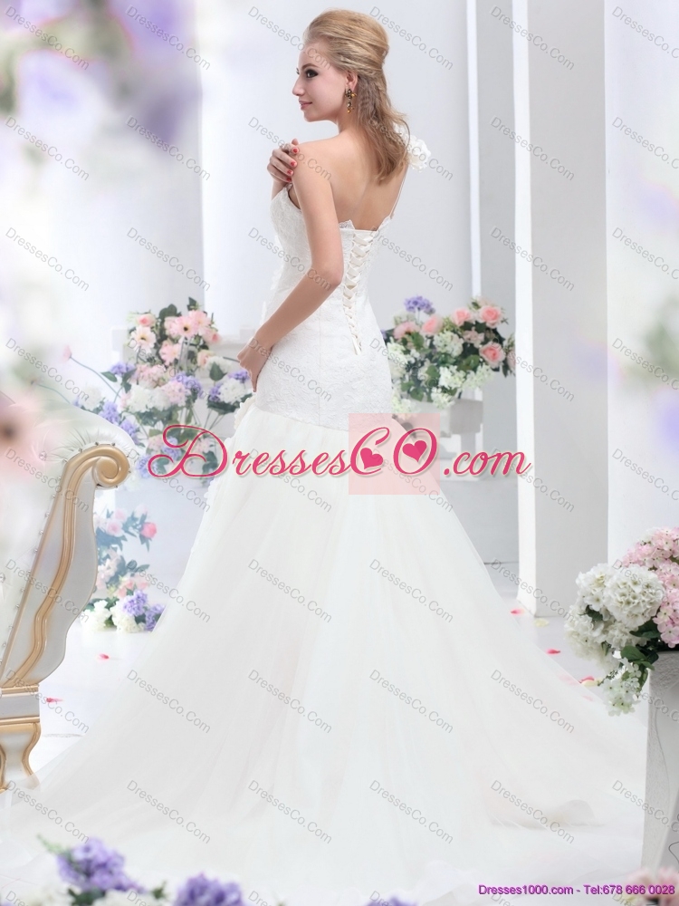 Elegant One Shoulder Maternity Wedding Dress with Hand Made Flowers