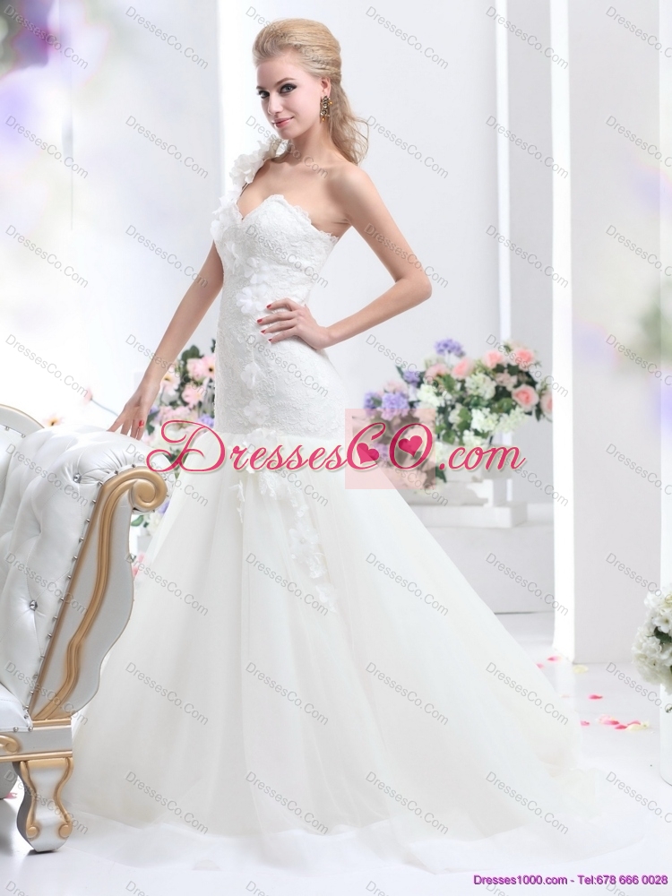 Elegant One Shoulder Maternity Wedding Dress with Hand Made Flowers