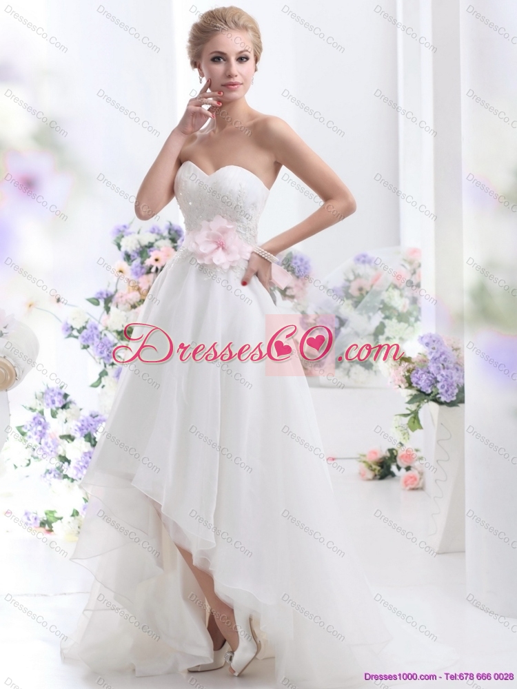 Elegant High Low  Maternity Wedding Dress with Lace and Hand Made Flowers