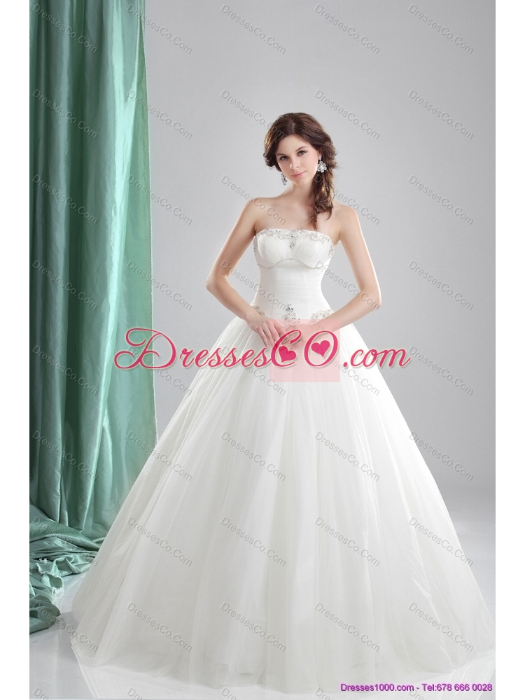 Inexpensive A Line Strapless Wedding Dress with Beading