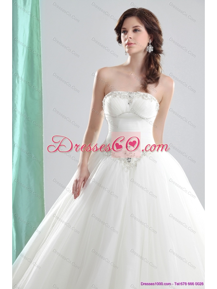 Inexpensive A Line Strapless Wedding Dress with Beading