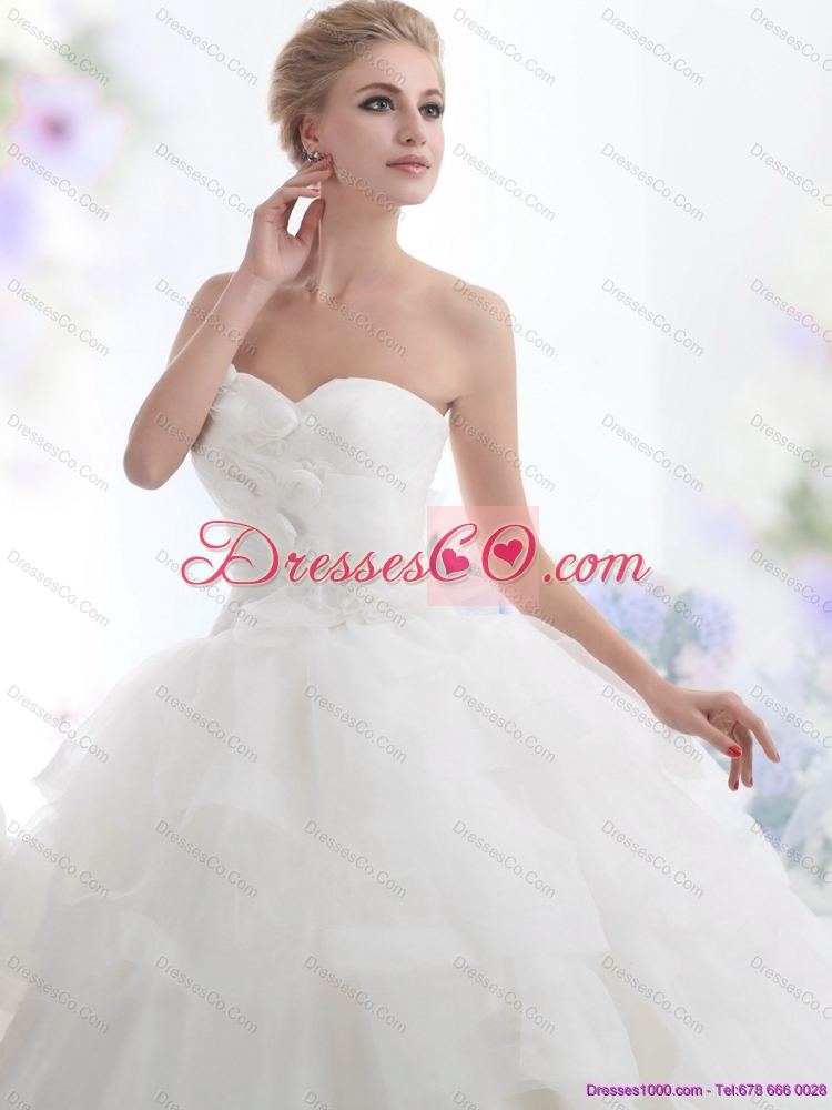 Popular Strapless Lace Wedding Dress with Brush Train