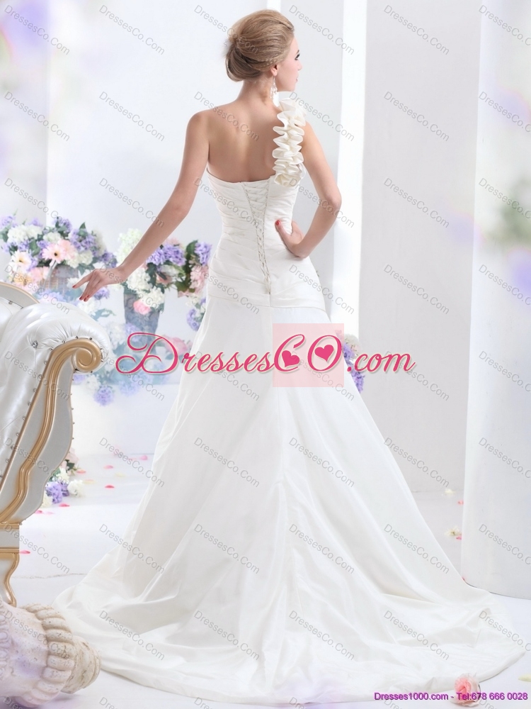 Simple One Shoulder Maternity  Wedding Dress with Hand Made Flowers