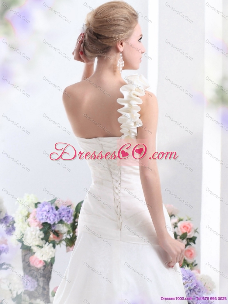 Simple One Shoulder Maternity  Wedding Dress with Hand Made Flowers