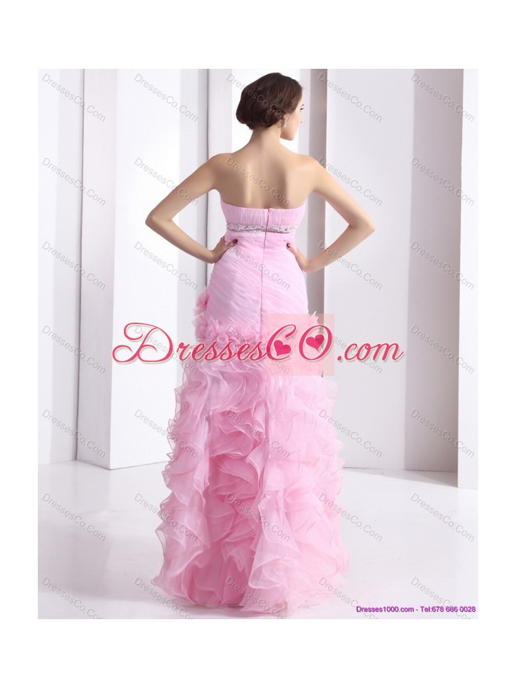 Baby Pink Ruching Colored Wedding Dress with Ruffles and Beading