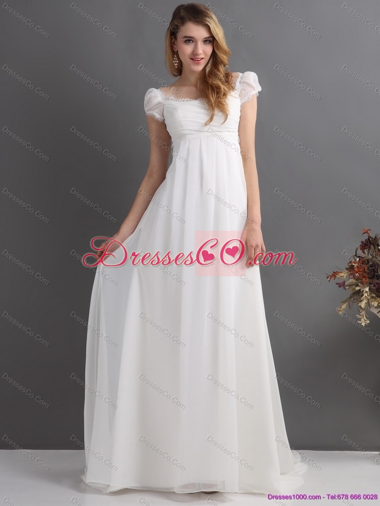 Classical  Ruching Square Chiffon Wedding Dress with Floor-length