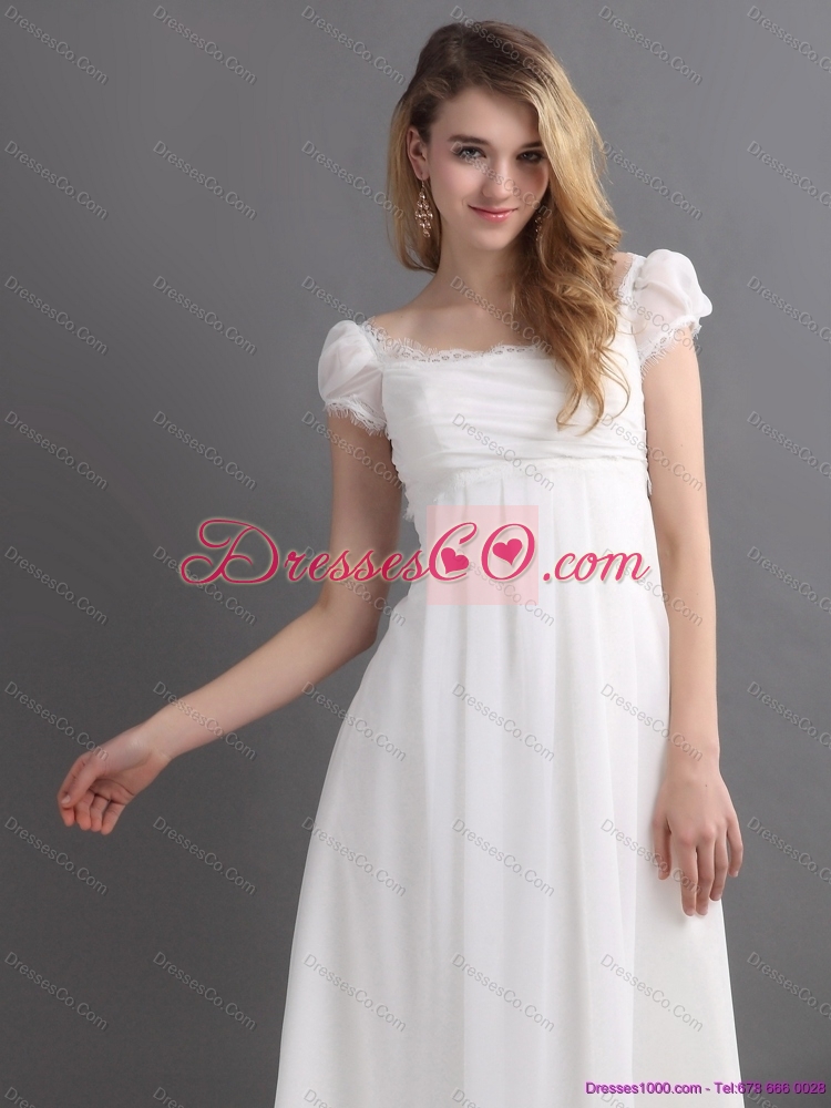 Classical  Ruching Square Chiffon Wedding Dress with Floor-length