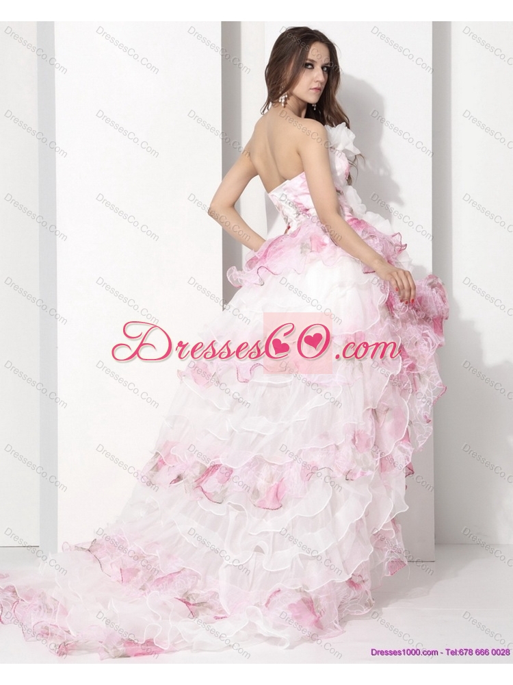 Dynamic Strapless High Low  Colored Wedding Dress with Ruffles for