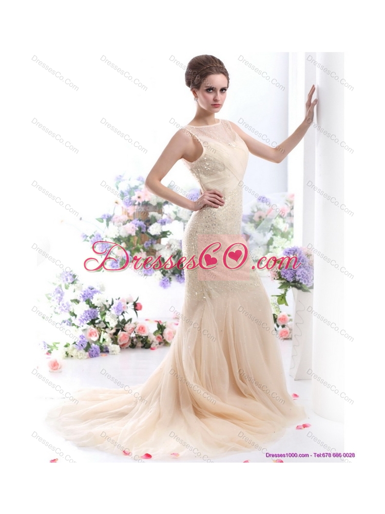 Gorgeous  Beteau Champagne Colored  Wedding Dress with Sequins