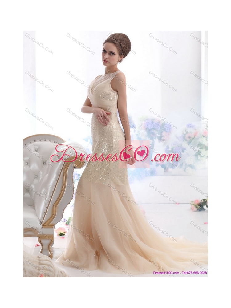 Gorgeous  Beteau Champagne Colored  Wedding Dress with Sequins