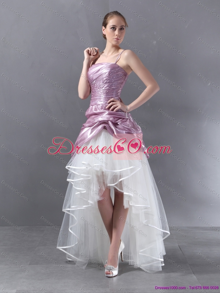Ruched High Low Colored Wedding Gowns in White and Lilac