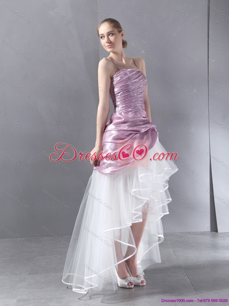 Ruched High Low Colored Wedding Gowns in White and Lilac