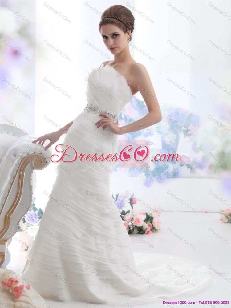 Elegant Strapless Mermaid Wedding Dress with Beading and Ruching
