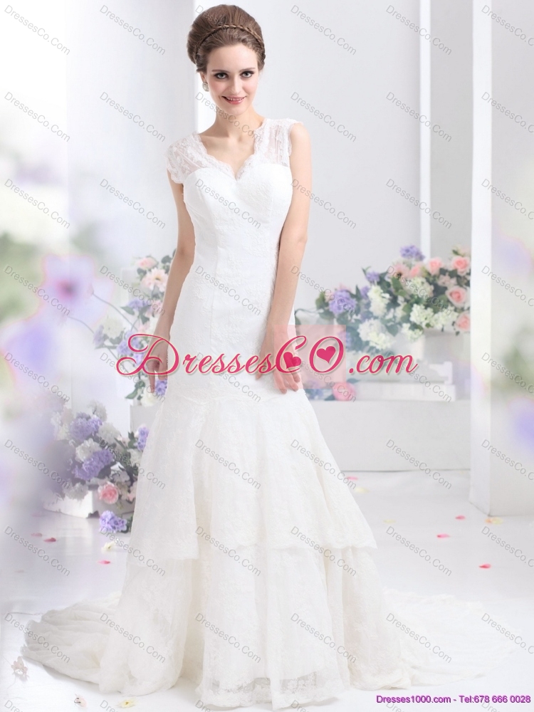 Gorgeous Lace White Mermaid Wedding Dress with Brush Train