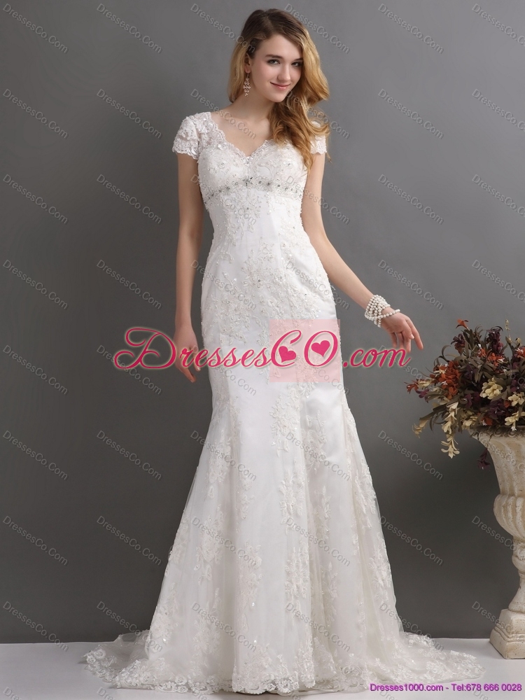 Luxurious Bateau Mermaid  Wedding Dress with Lace and Beading