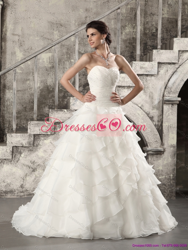 Luxurious Maternity Wedding Dress with Beading and Ruffled Layers