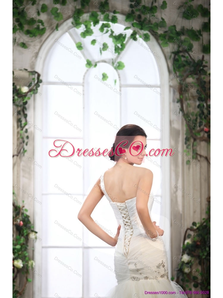 Luxurious One Shoulder Maternity Wedding Dress with Beading and Ruching