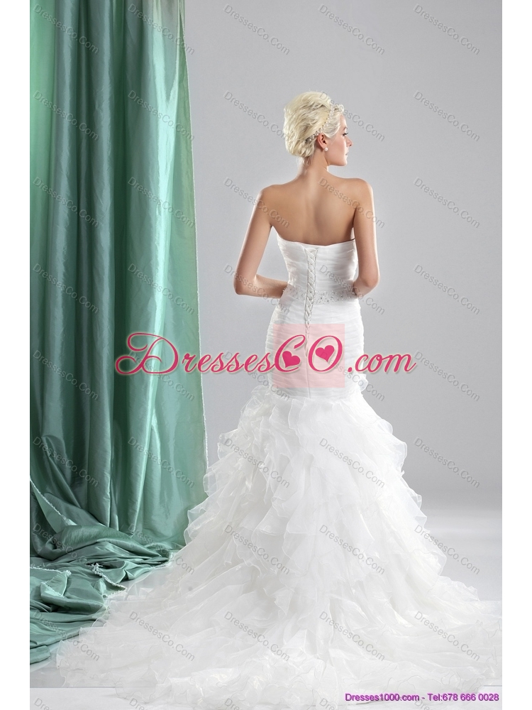 Popular Ruffles White Mermaid Wedding Dress with Sequins