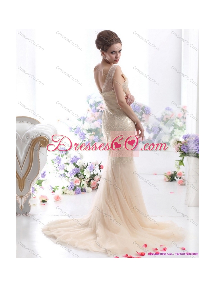 Gorgeous  Scoop Colored Wedding Dress with Beadings