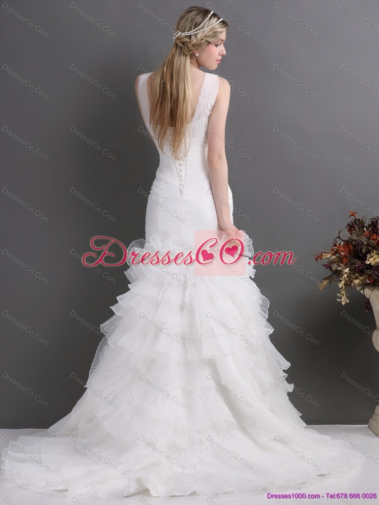 Luxurious V Neck  Maternity Wedding Dress with Ruching and Ruffles