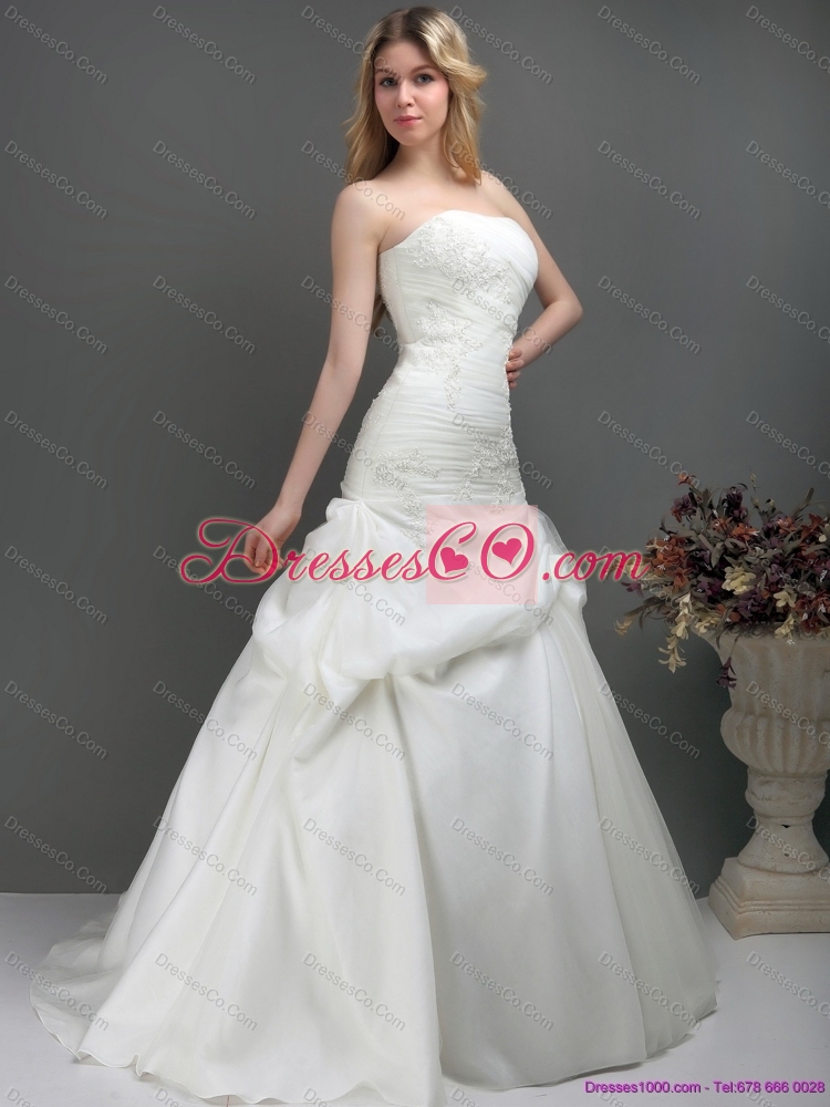 New Style Strapless Maternity Wedding Dress with Ruching and Lace for