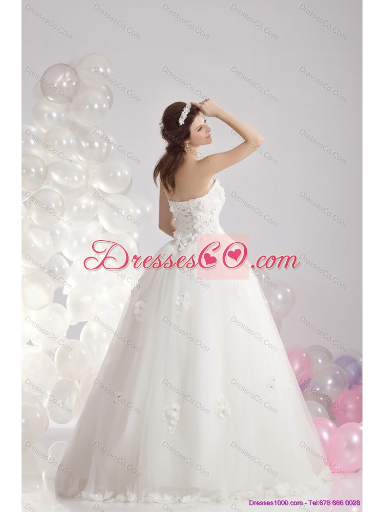 Perfect White Strapless Maternity Bridal Dress with Beading and Hand Made Flowers