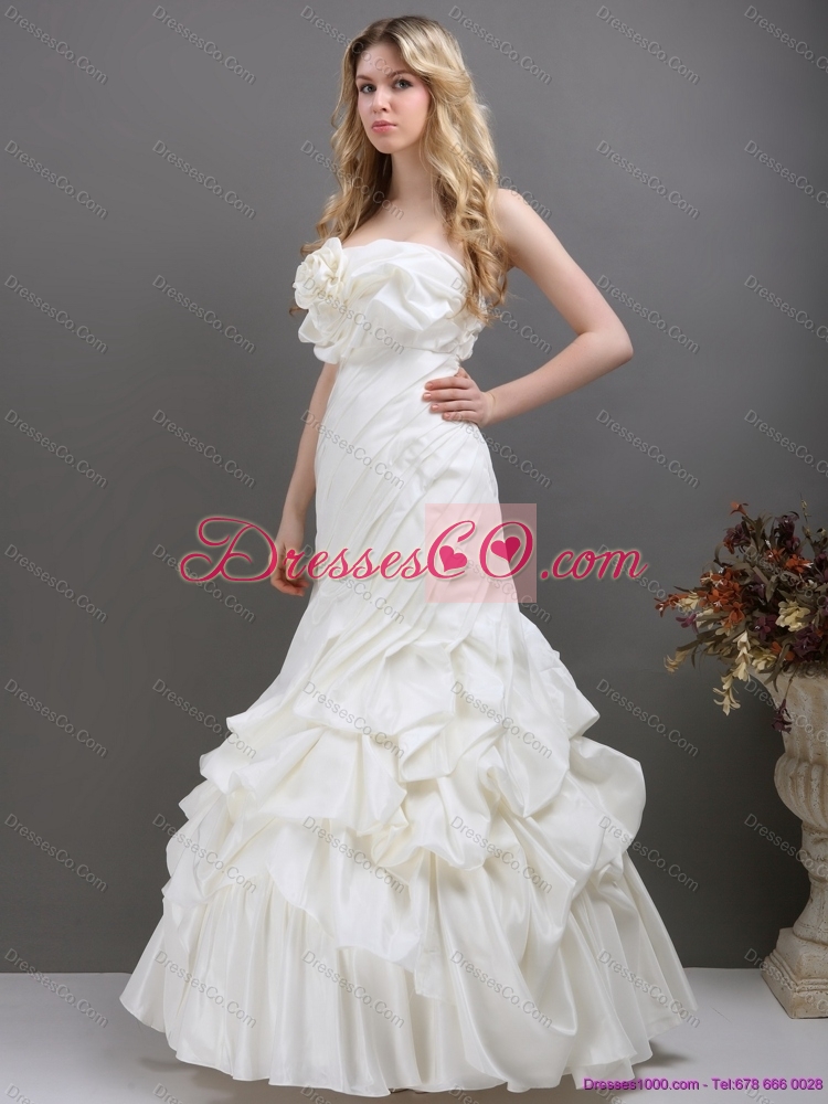 Pleated White Strapless Mermaid  Wedding Dress with Ruffles and Pick Ups