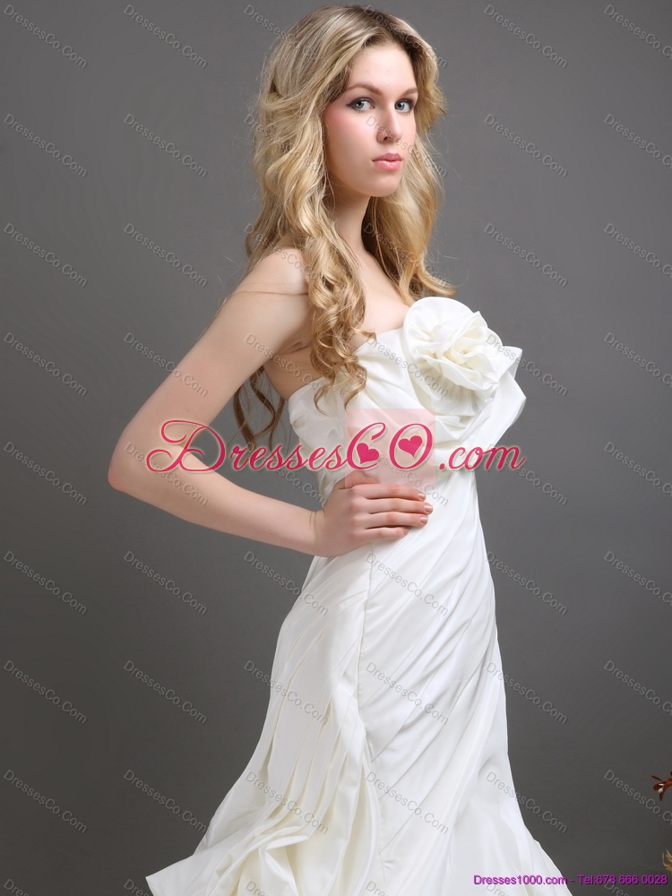 Pleated White Strapless Mermaid  Wedding Dress with Ruffles and Pick Ups
