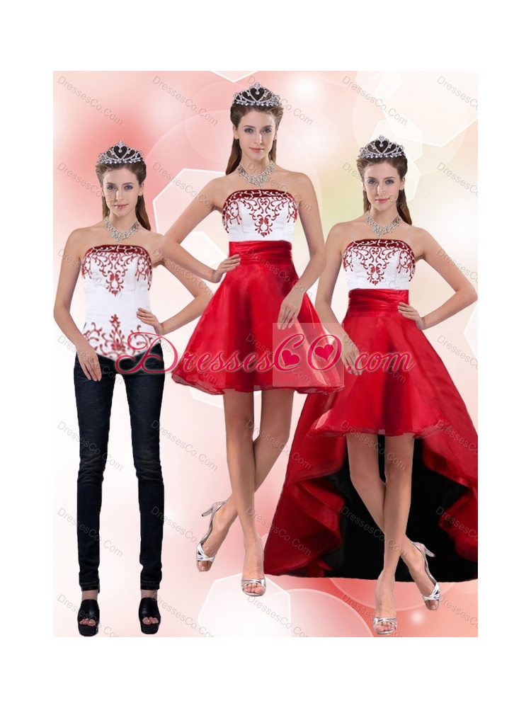 New Style Strapless Knee Length Detachable  Prom Dress with Embroidery
