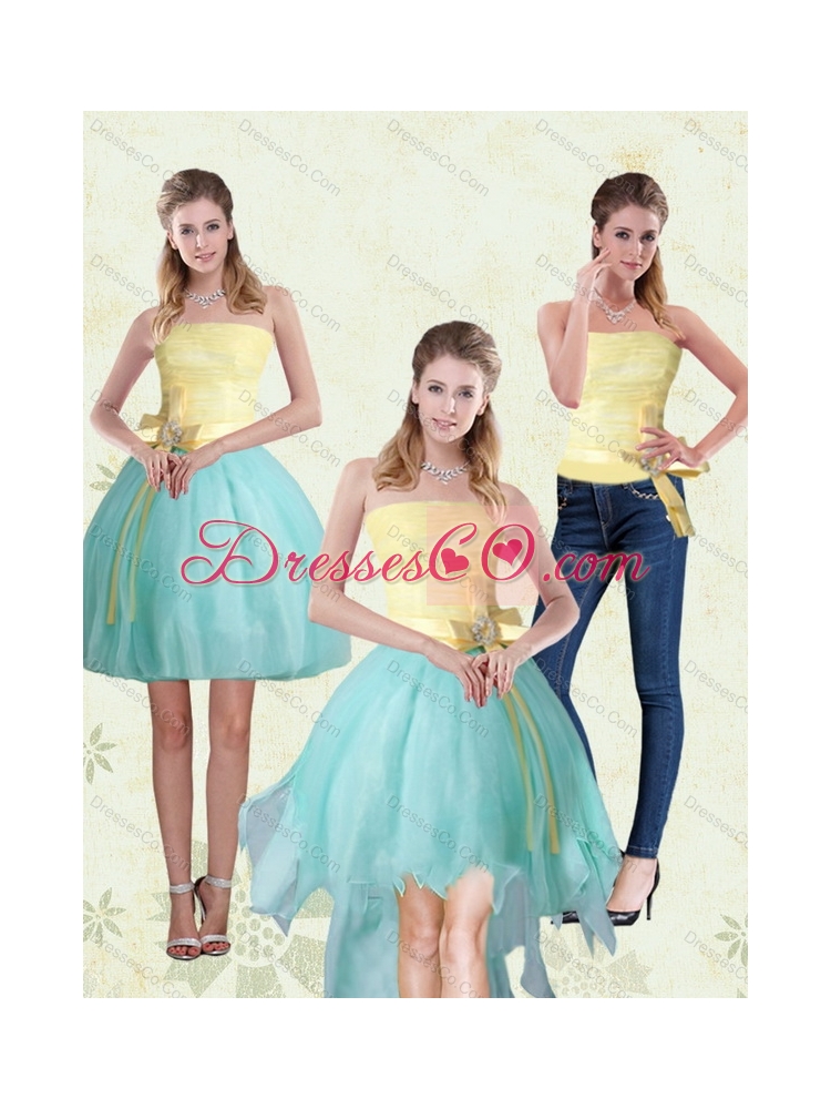 Exclusive Strapless High Low  Detachable Prom Dress with Bowknot
