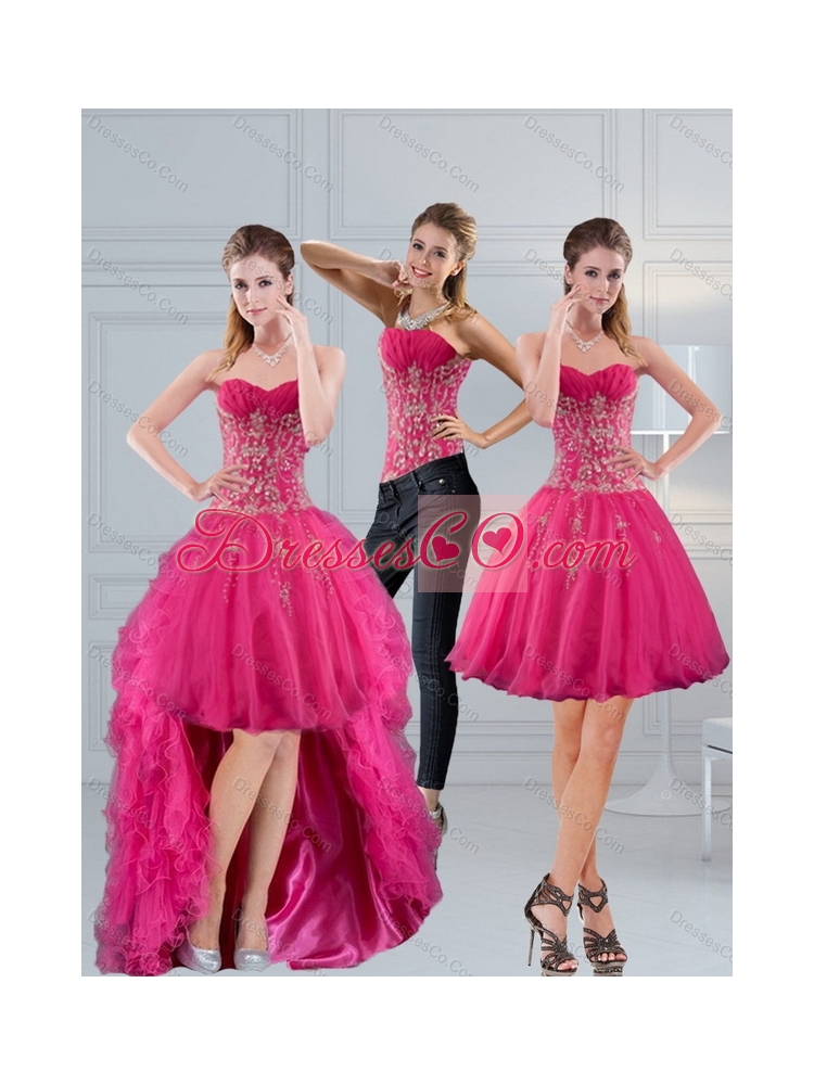 Perfect Hot Pink  Detachable Prom Dress with Appliques