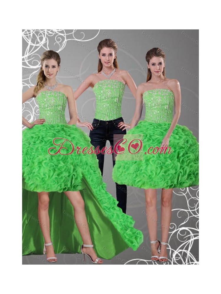 New Style Spring Green Strapless Detachable  Prom Dress with Beading and Ruffles
