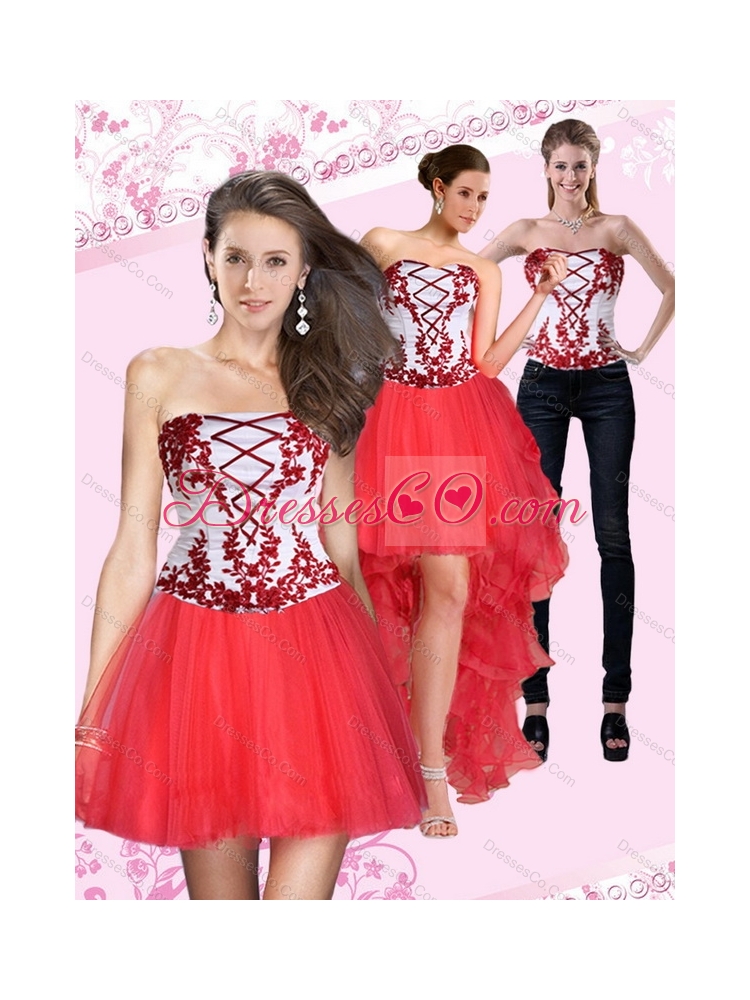 New Style Strapless Multi Color Short Detachable  Prom Dress with Embroidery