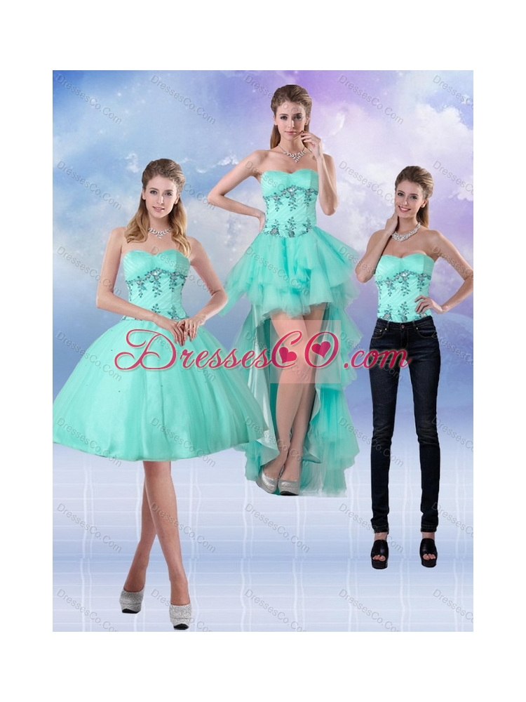 New Style Apple Green Detachable  Prom Dress with Appliques