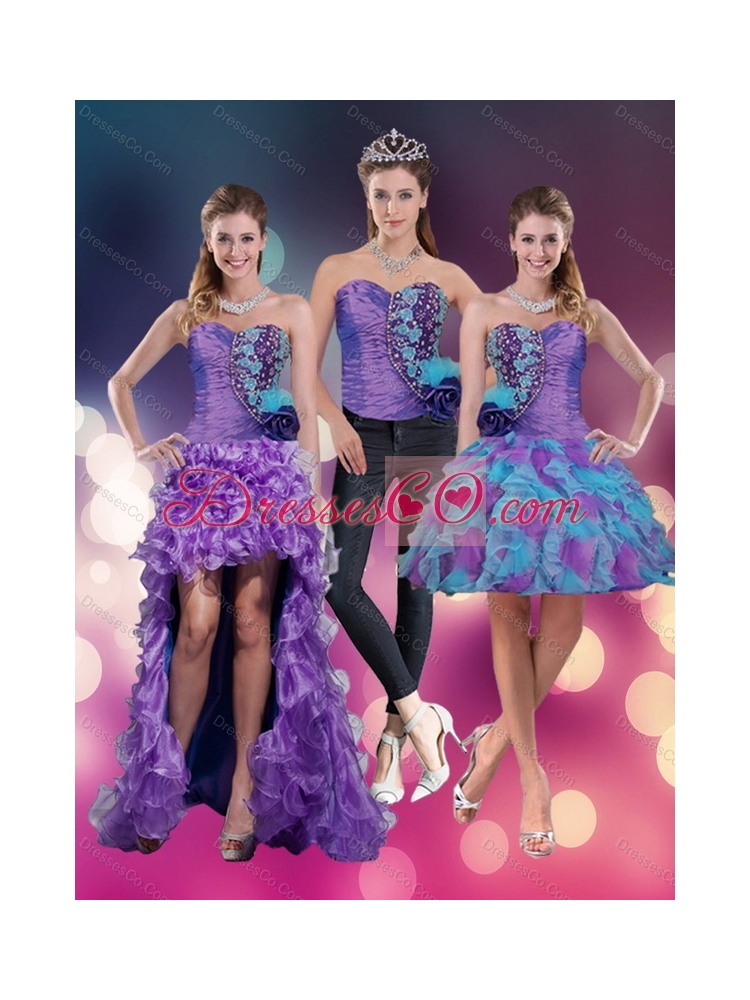 Spring Beading Multi Color Detachable Prom Dress with Hand Made Flower