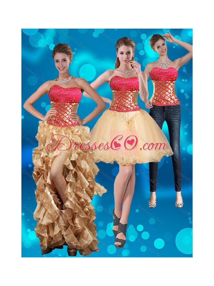 Strapless Multi Color Detachable  Prom Dress with Beading and Embroidery