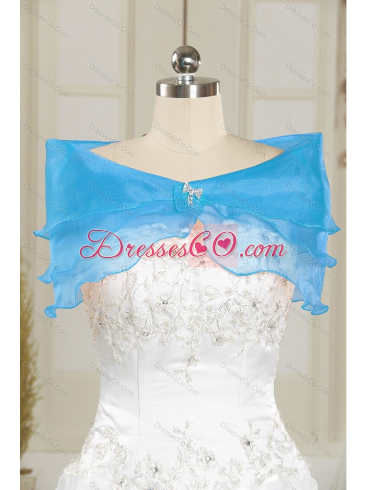 Strapless White and Blue Detachable  Prom Dress with Appliques and Beading