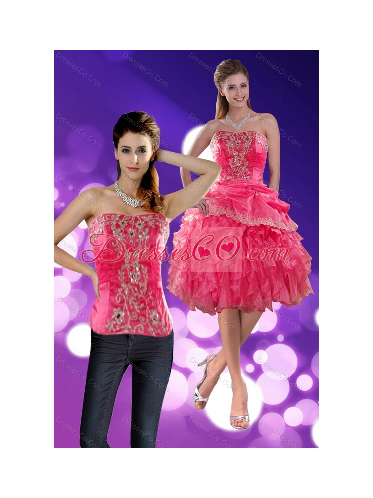 Brand New Strapless   Detachable  Prom Dress with Appliques and Ruffles