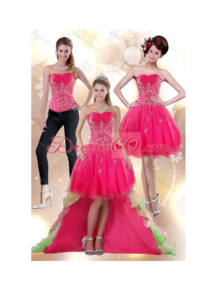 Discount  High Low Appliques Strapless Detachable  Prom Dress