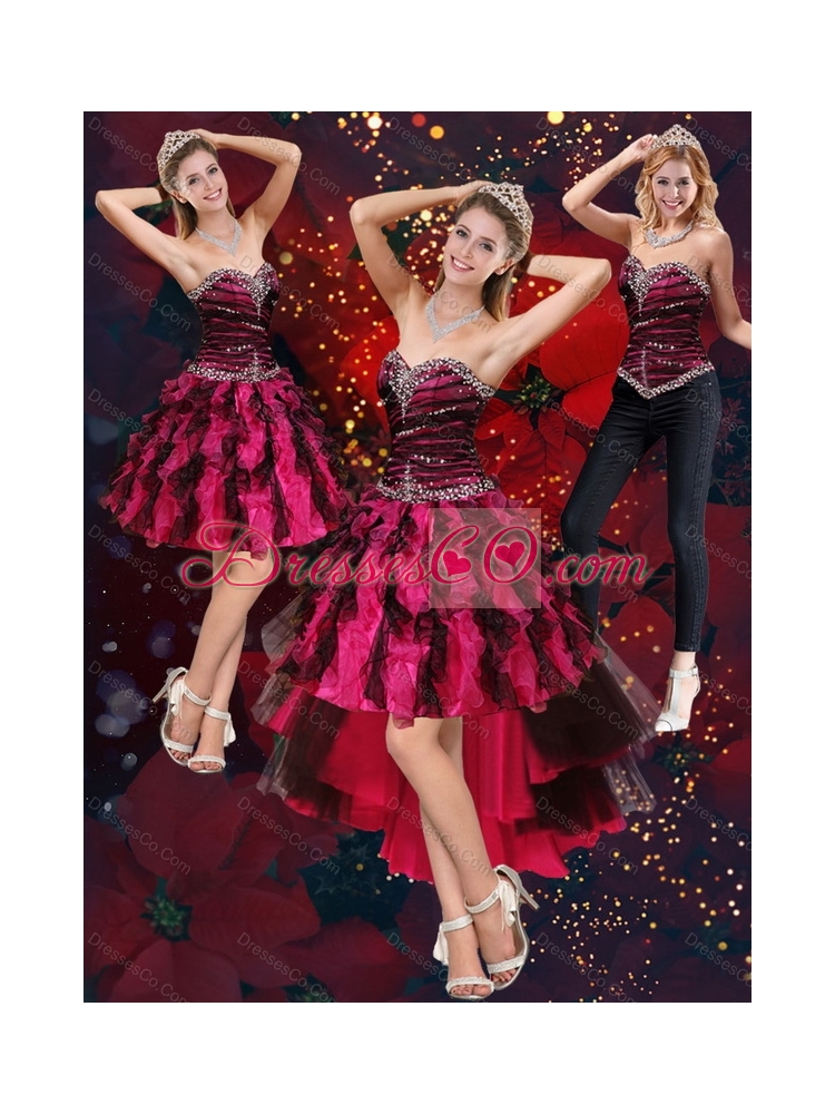 New Style Multi Color High Low Detachable Prom Dress with Beading and Ruffles