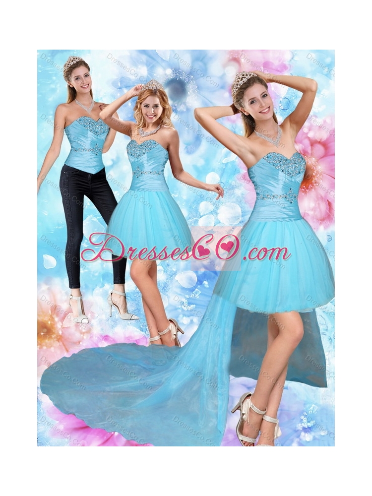 Unique High Low Beading Detachable Prom Dress in Baby Blue
