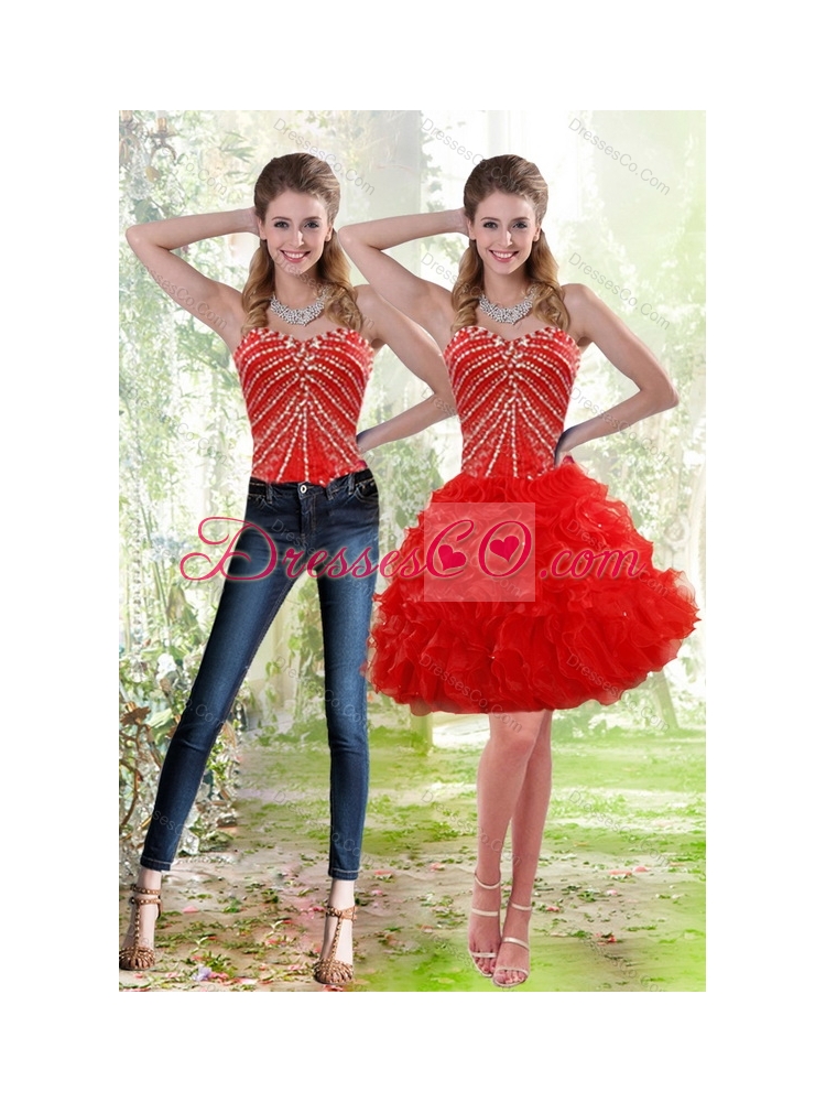 Wonderful  Red Detachable  Prom Dress with Beading and Ruffles