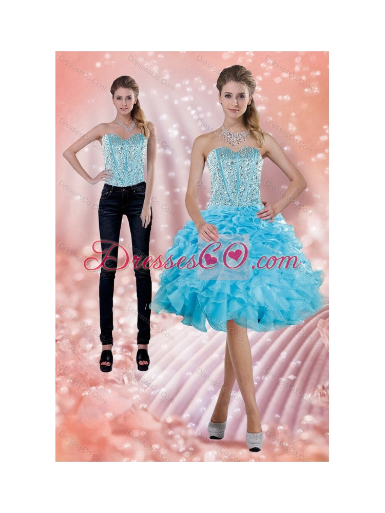Fitting Baby Blue Detachable  Prom Dress with Beading and Ruffles