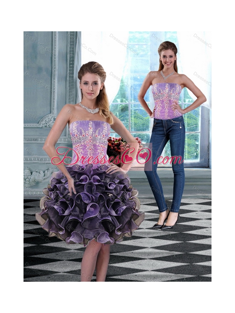 Luxurious Strapless Prom Dress with Appliques and Ruffles