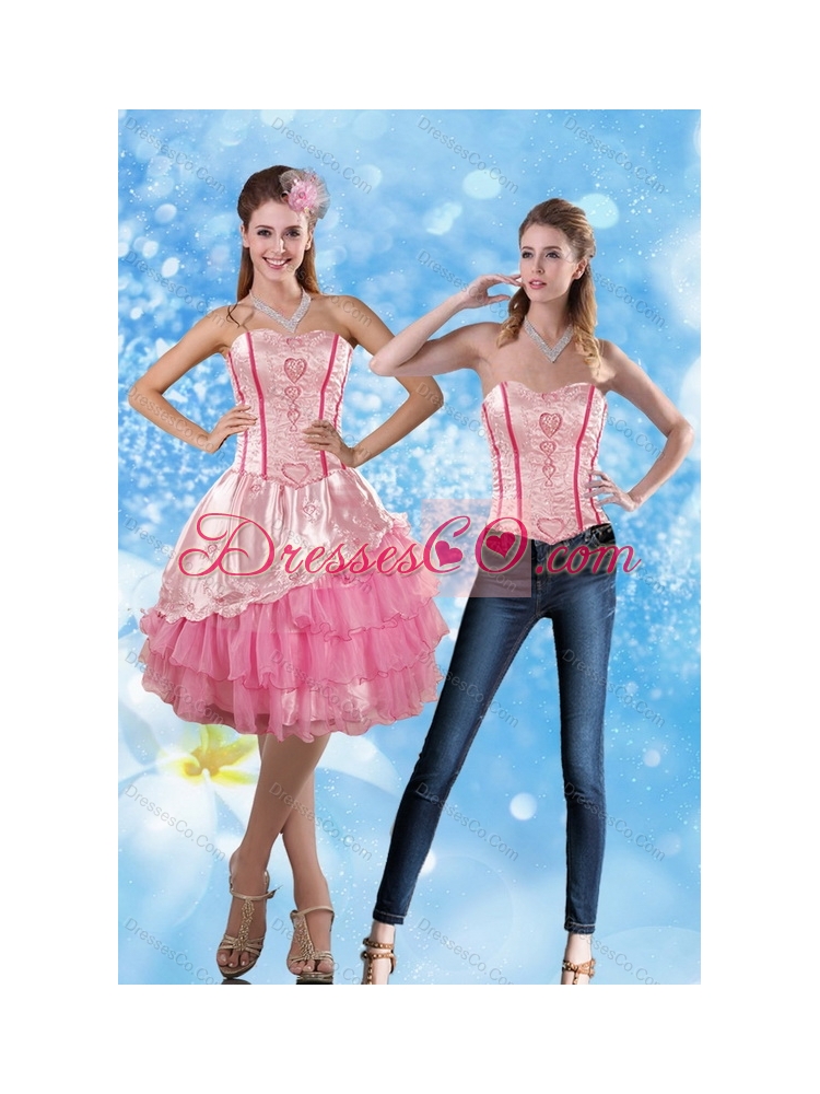 Affordable  Embroidery Detachable  Prom Dress in Rose Pink